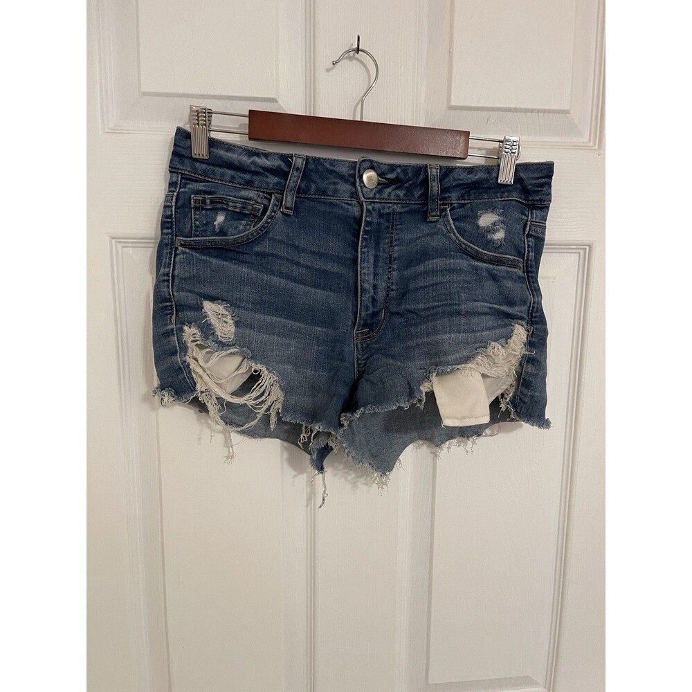 American Eagle Denim Jean Shorts Womens Size 10 Super Stretch Hi Rise Shortie